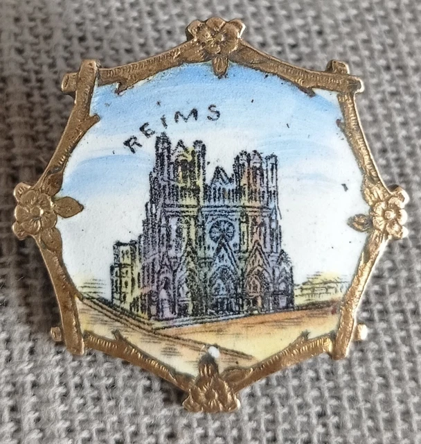 Broche Art Nouveau En Laiton Multicolore - épingle Vintage Champagne