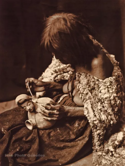 Vintage EDWARD CURTIS American Indian Mohave Woman Pot GOLDTONE Photo Art 11x14