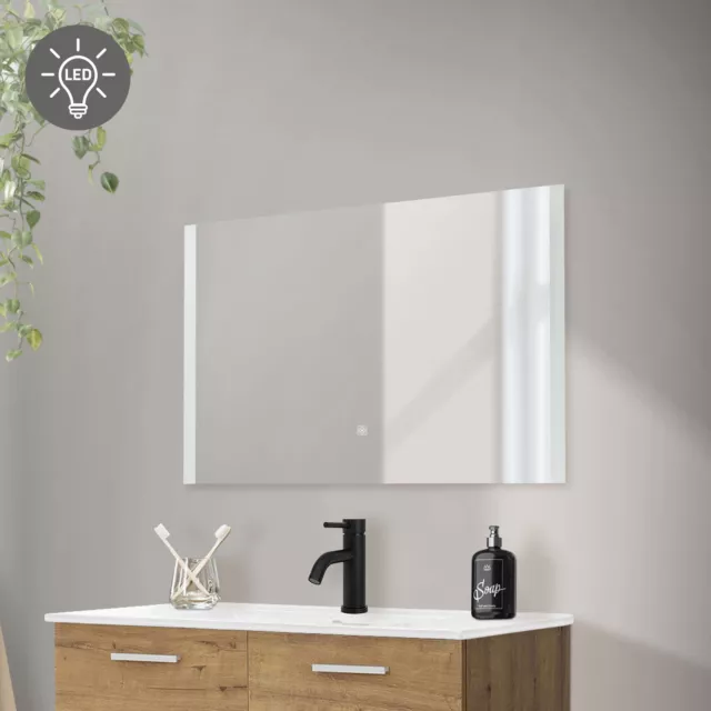 Miroir mural lumineux LED blanc avec commande tactile de salle de bain 90x60 cm