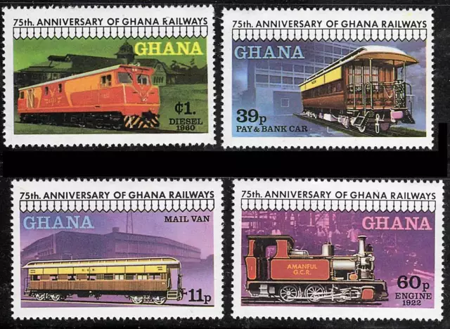 75th ANNIVERSARY of Ghana Railways MNH TRAINS, RAILROADS, TRANSPORT STEAM ENGINE