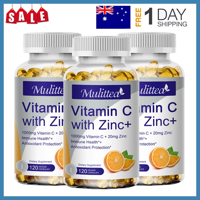 120/240/360pc Vitamin C with Zinc Capsules Immune Support Antioxidant Supplement