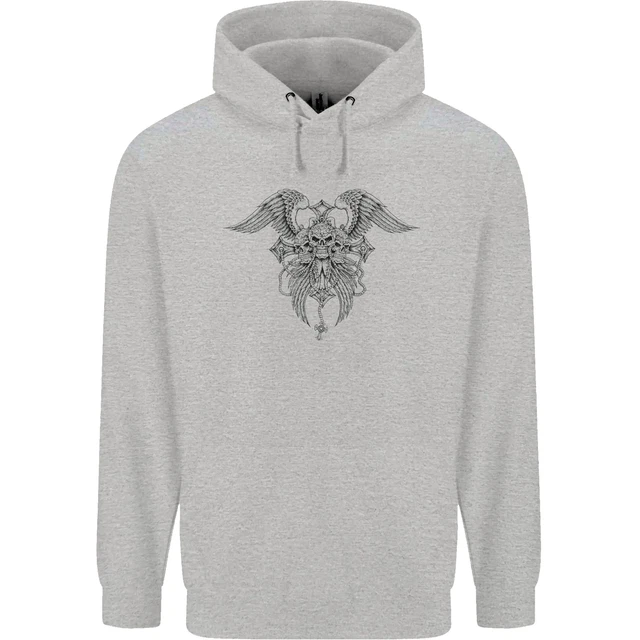 Cross Skull Wings Gothic Biker Heavy Metal Mens 80% Cotton Hoodie