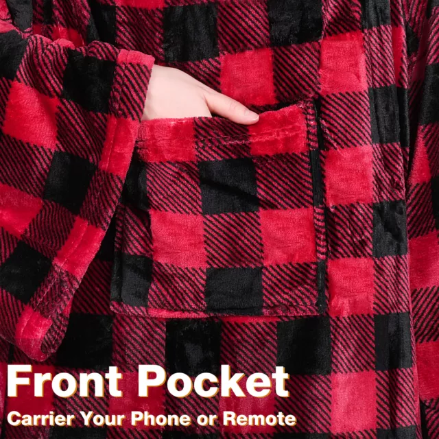 FLEECE WEARABLE BLANKET with Sleeves Pocket Microfiber Warm TV Blanket ...