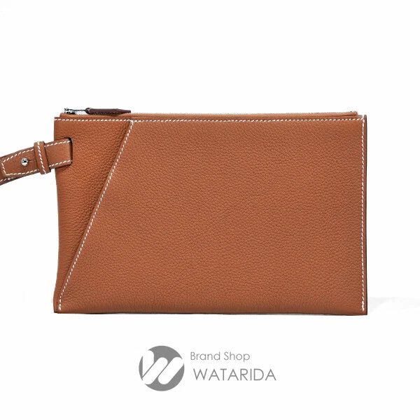 Hermes HERMES Ristretto Pouch Hippo Vertige 24 Z Engraved Togo Gold Clutch Bag