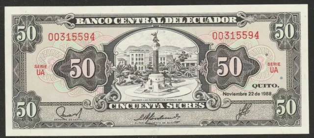 1988 Ecuador 50 Sucre Note Unc