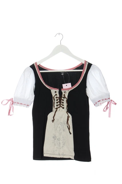 Camicia folcloristica Birkhahn moda donna taglia DE 36 bianco e nero rosa elegante