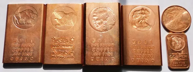 42 ounces of Fine Copper Bars + Coin USA, 2011, 2012, 2013