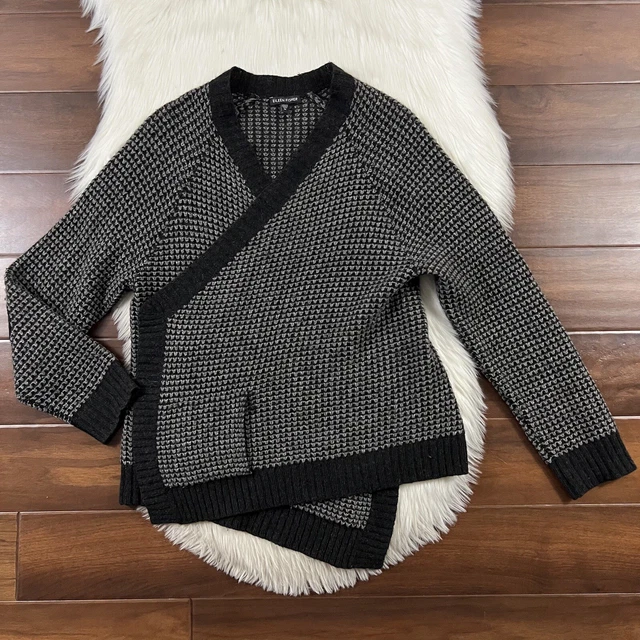 Eileen Fisher Size Medium Gray Black Yak Wool Open Front Knit Cardigan Sweater