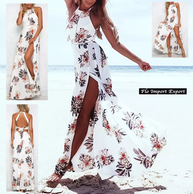 Vestito Donna Abito Lungo Spacco Woman Flower Print Maxi Dress 110311