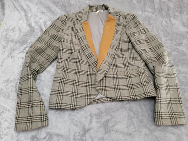 Willow & Clay Anthropologie Tweed Blazer Jacket Faux Suede Lapel Plaid Sz medium