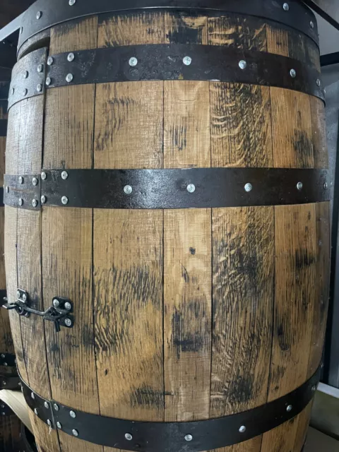 Solid Wooden Vintage Oak Whisky Barrel Corkess Display Cabinet with hinged door 3