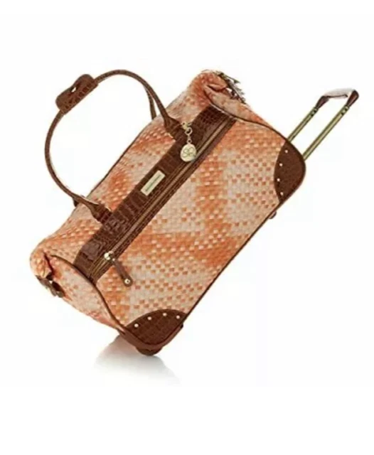 New Samantha Brown Rolling Embossed Wheeled Weekender Basketweave Orange