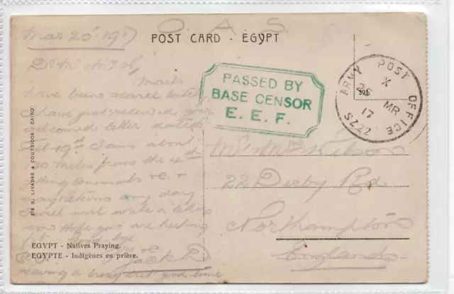 GB - EGYPT: 1917 censored picture postcard - ARMY POST OFFICE SZ22 pmk (C82361)