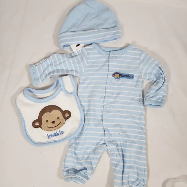 Preemie Carter's Infant Boys Blue 3-Piece Layette Outfit Sleeper, Hat, & Bib Set