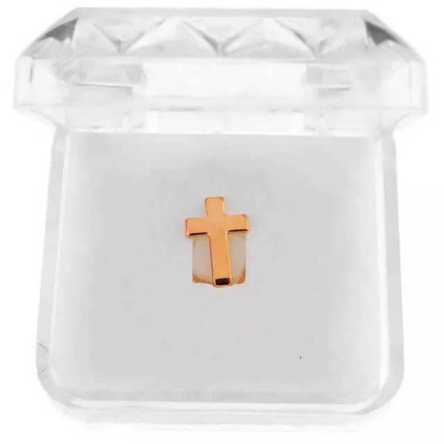 14k Rose Gold Plated Cross Grillz Single Cap One Top Tooth Hip Hop Teeth Grills