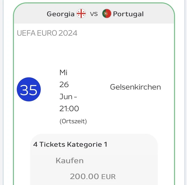 UEFA EURO 2024 1 Ticket für Portugal gegen EUR 400,00 PicClick DE