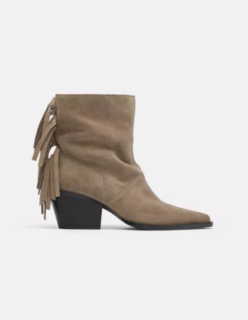 ZARA SUEDE FRINGE free trend people ankle western boots festival boho hippie 29.99 PicClick UK