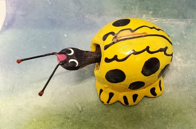 Vintage Miniature 1" Bobble head yellow ladybug with black head figurine