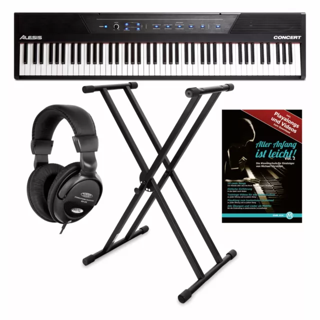 Set pianoforte digitale Alesis Concert supporto tastiera cuffie quaderno note riproduzione CD