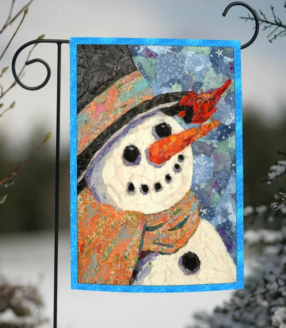 Toland Snowman and Cardinal 12x18 Cute Winter Snow Red Bird Garden Flag