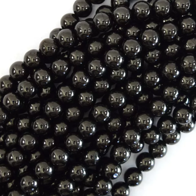 Natural Genuine Black Jet Round Beads Gemstone 15.5" Strand 6mm 8mm 10mm
