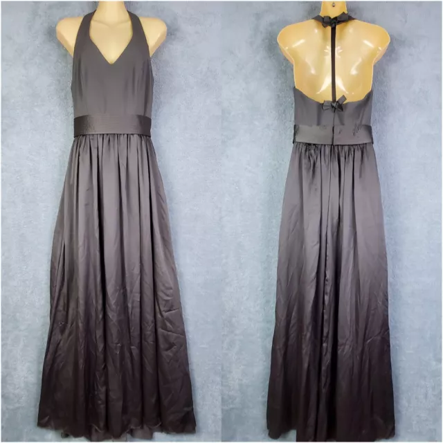 White Vera Wang Womens Dress Sz 6 Gray Formal Gown Prom Halter T Back Belt Slit