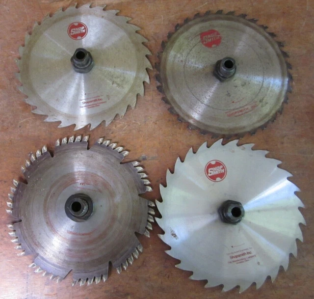 Shopsmith - lote de cuatro usados 10 pulgadas. hojas y árboles de sierra de mesa