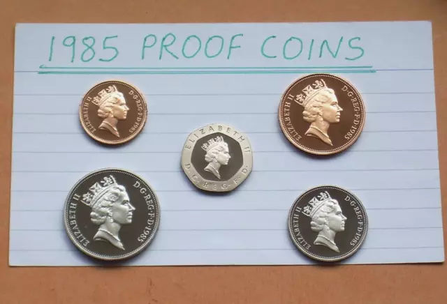 1985 PROOF COINS - 5 coins (20p, 10p, 5p, 2p & 1p)  FROM A ROYAL MINT PROOF SET