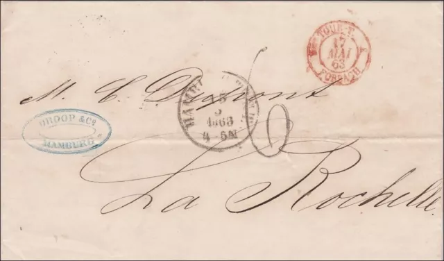Brief von Hamburg nach La Rochelle 1863