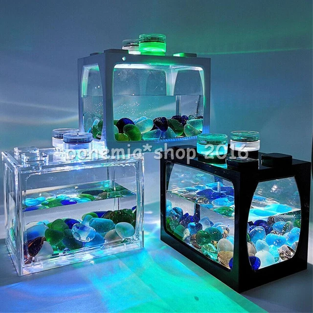 X2 Mini Aquarium LED Light Lamp Clear Fish Tank Box Betta Desktop Decor Gifts OZ 2