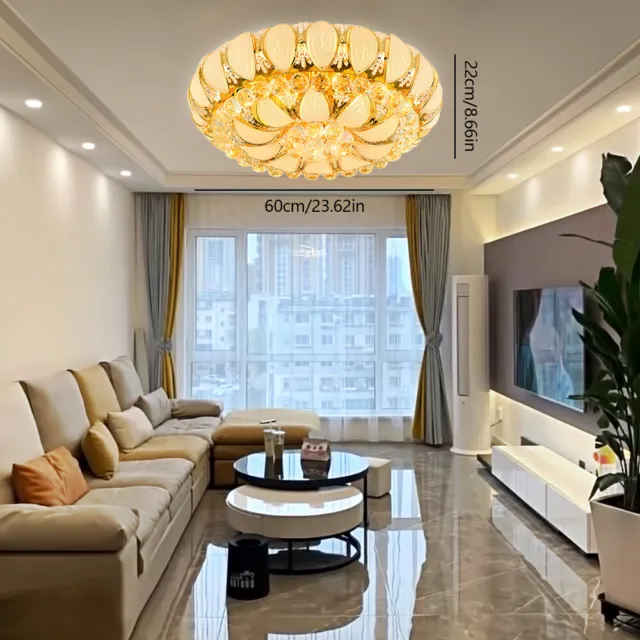 Luxury Crystal Chandeliers Flush Mount Ceiling Light Modern Remote Pendant Lamp