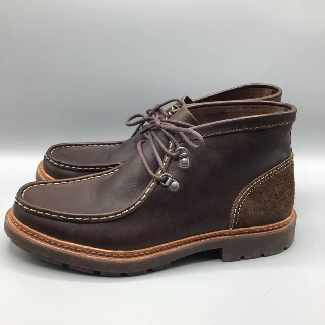 CLARKS MENS CHUKKA Boots Brown Leather Lace Up Moc Toe Suede Heel Ankle