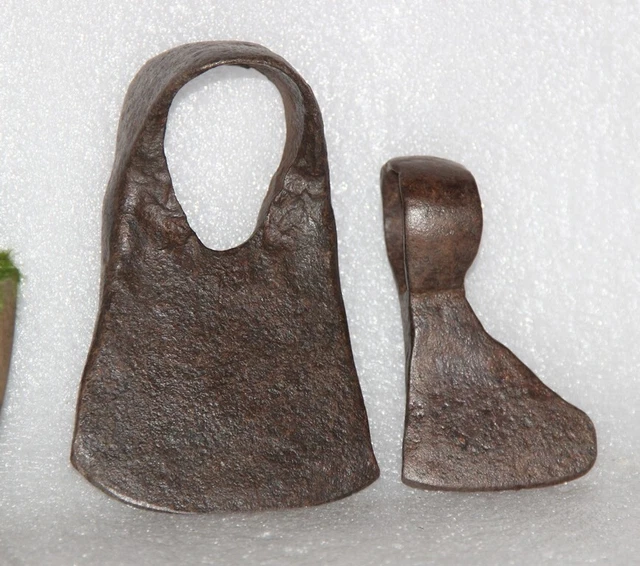 1850's Antique Hand Forged Solid Iron Axe Head Nice Shape 2Pc 13555
