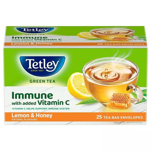 Tetley Grüner Tee Immune mit zusätzlichem Vitamin C, Zitrone und Honig, 25...