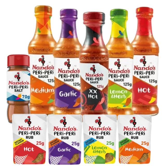 Salse Nandos Peri-Peri, Sfregamento per Congiunzione, Sale, Set di 10, Set Regalo Amanti di Nando