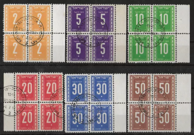 ISRAEL 1949 Used Postage Due Complete Set in Blocks of 4 Michel #6-11 VF