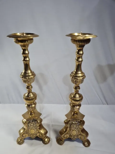 Pair Of Brass Altar Candlesticks Vintage