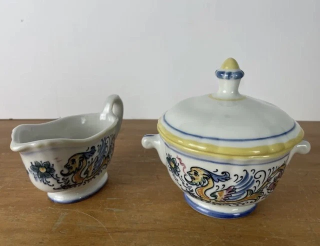 Vintage Hall Raffaellesco Dragon Creamer & Lidded Sugar Bowl Set