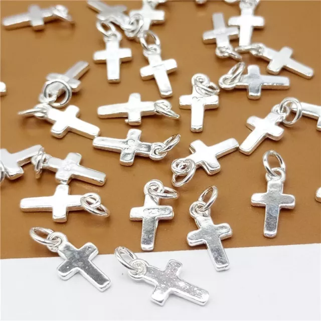 8 Sterling Silver Tiny Jeuse Cross Charms 925 Silver Religious Bracelet Pendant 3