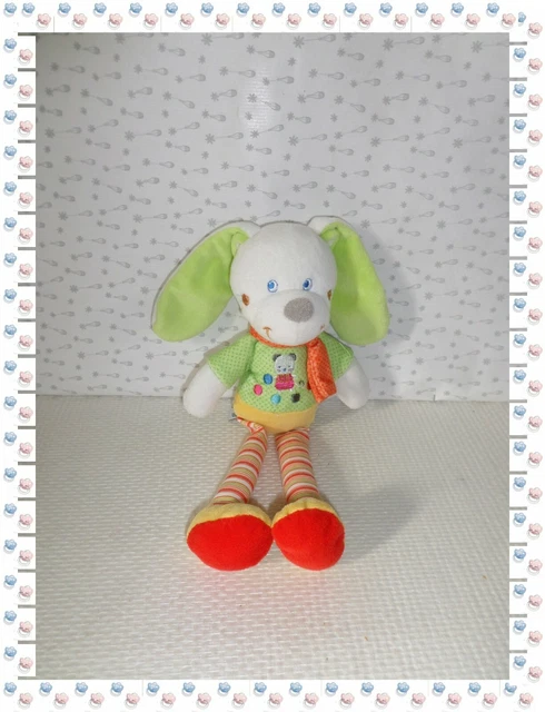 µ -  Doudou Peluche Lapin Chien Vert Jaune  Chat Balles Brodés Mots d'Enfants