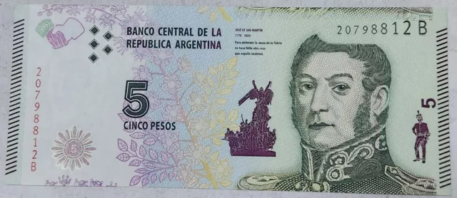 Argentina 🇦🇷 Five (5) Pesos Banknote 2015