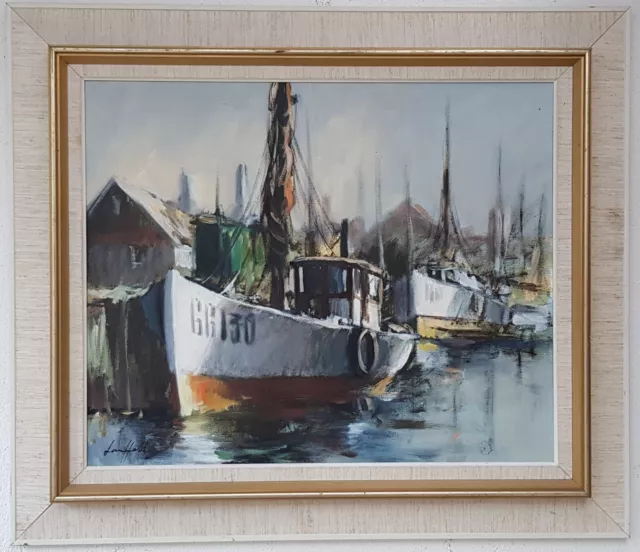 Ölgemälde Kunstwerk mit Rahmen Bild Malerei Oil Painting Schiffe Seefahrt