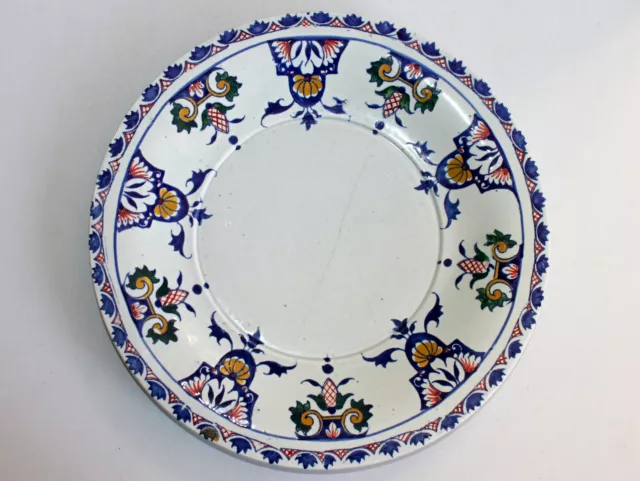 GIEN, GRAND COMPOTIER PLAT ASSIETTE en FAIENCE EMAILLÉE, FIN XIXe, SIGNÉ, D:31cm