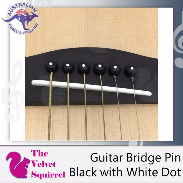 🔥🎸 6x Bridge Pins 📍⚫  Black with White Dot Acoustic 🔥 Guitar 🎸 Replacement