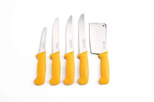 Shov - Set di coltelli da macellaio, 5 pezzi, in acciaio inox, qualità (l1P)