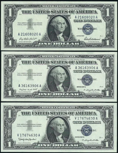 (1) $1 Silver Certificate 1957, A Or B = Choice Unc Gem Bu Note = One Note Only