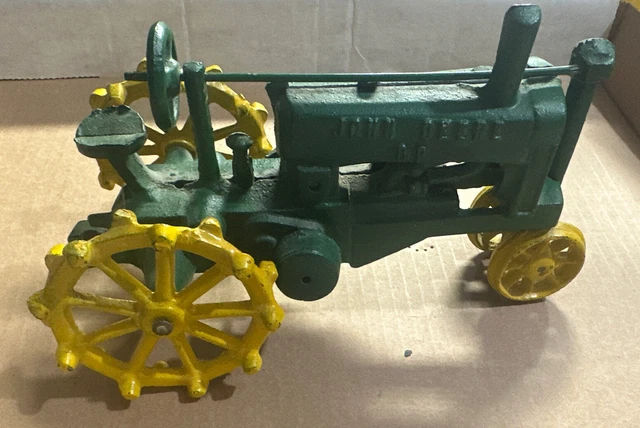 John Deere OP Cast Iron Tractor 8" Long X 4" X 5" Tall Vintage Iron Wheels