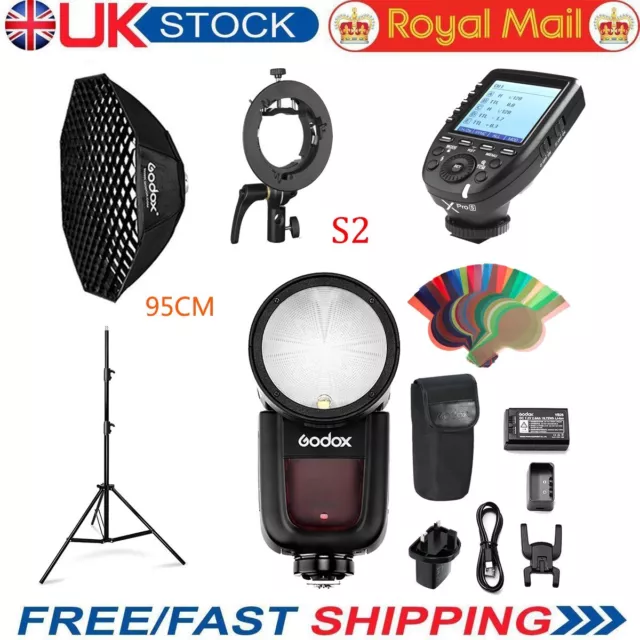 Godox V1S 2.4G TTL 1/8000 HSS Round Head Speedlite+95CM Grid Softbox Stand Kit