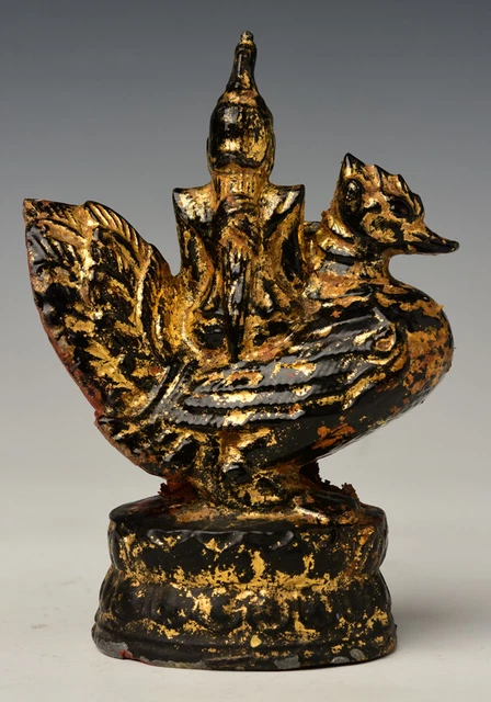 19th Century, Mandalay, Antique Burmese Metal Angel Riding Peacock 8