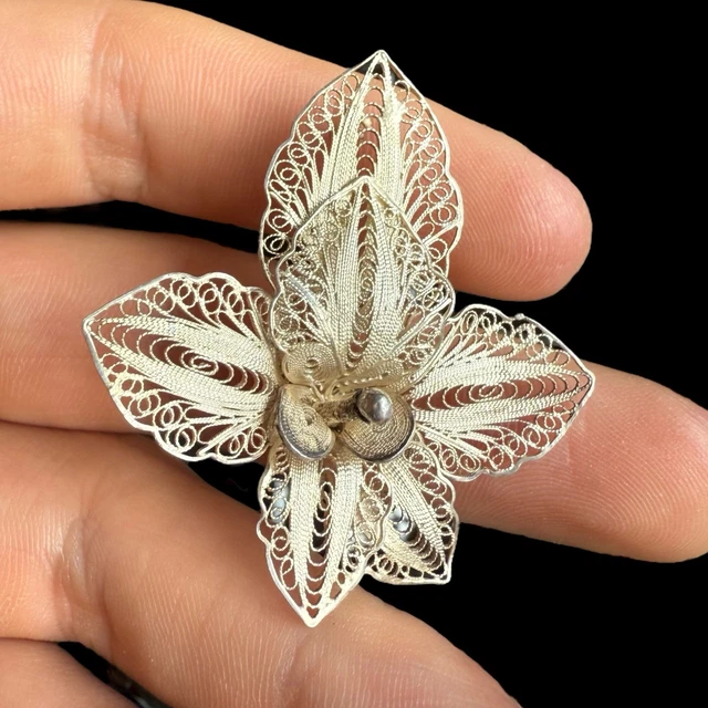 Broche Ancienne étoile En Argent Massif 925 - Travail Filigrané, Bon état Vintage